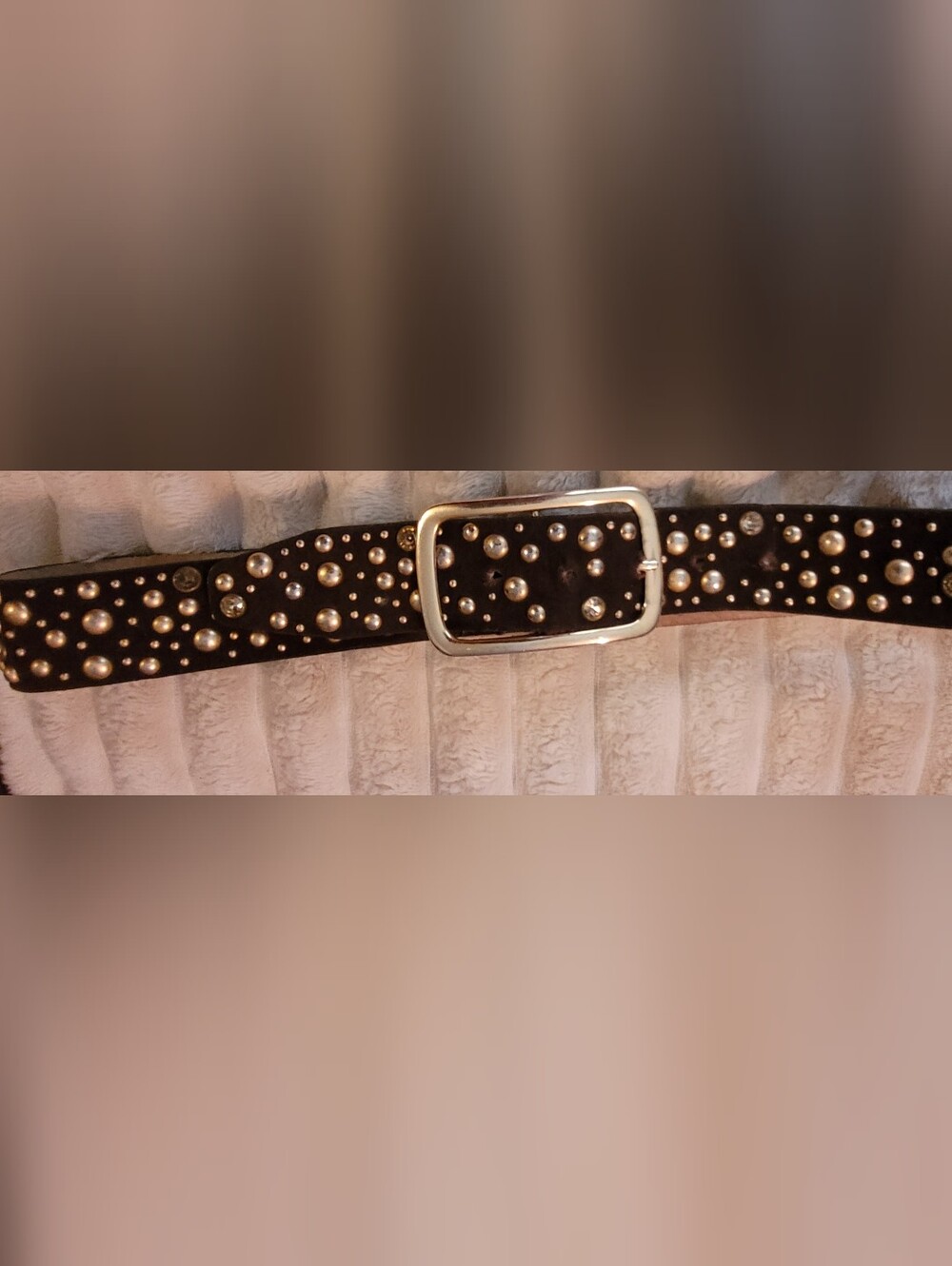 Women's Brown Studded Leather Belt with gold Accents